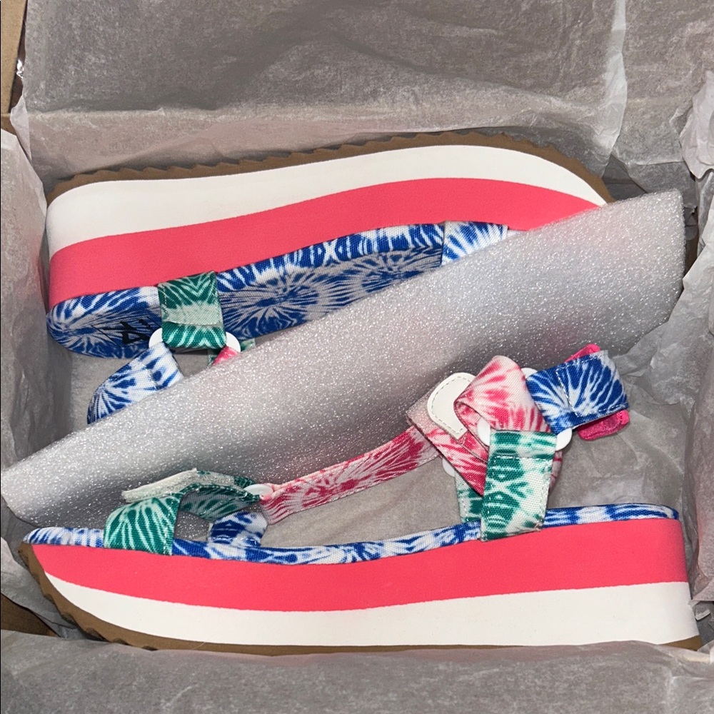 Dirty Laundry Pink and Blue Tie-Dye Platform Sandals